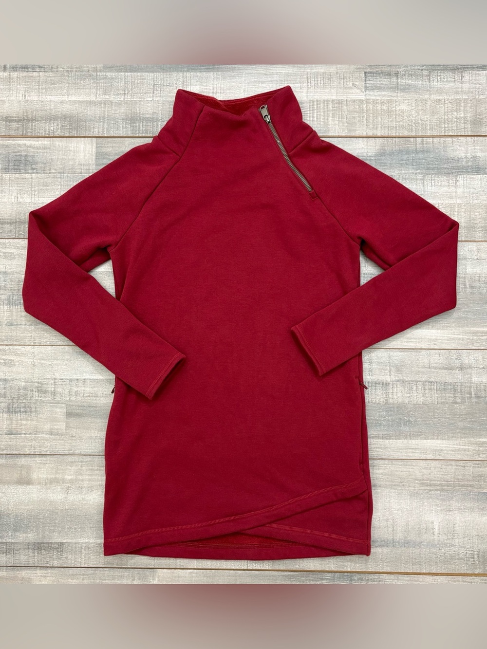 Athleta Sweater Women’s XS/P Red Asymmetrical Wrap Fleece Quarter Zip Pullover